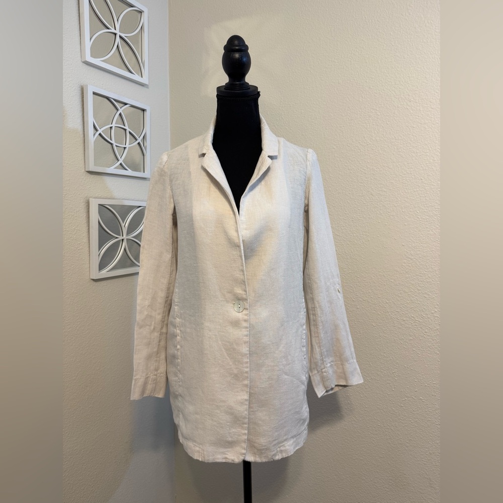 H by Halston Cream Linen Single Button Blazer Size S